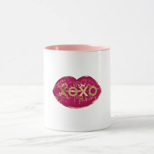 Kiss Red Lips Gold Glitzer XOXO Tasse (Zentrum)