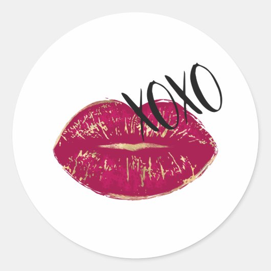 Kiss Red Lips XOXO Runder Aufkleber (Vorderseite)