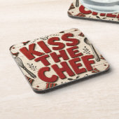 Kiss the Chef Rustic Farmhouse Kitchen Getränkeuntersetzer (Linke Seite)