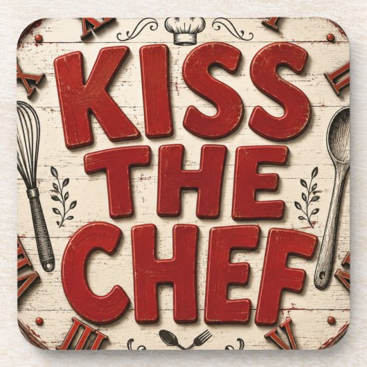 Kiss the Chef Rustic Farmhouse Kitchen Getränkeuntersetzer (Vorderseite)