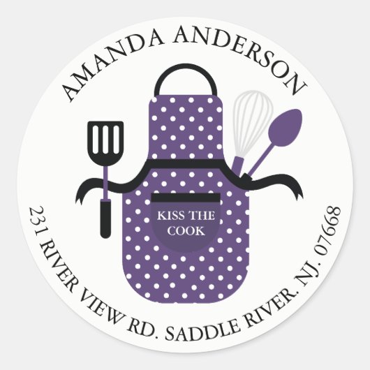 Kiss the Cook Schürze Kitchen Address Label Aufkle Runder Aufkleber (Vorderseite)