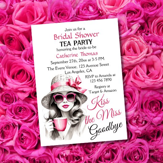 Kiss the Miss Goodbye Brautparty Tee Party Einladung