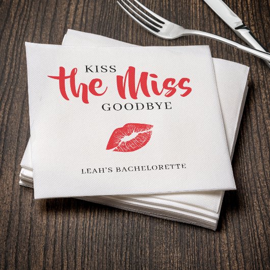 Kiss the Miss Goodbye Red Lip Bachelorette Party Serviette