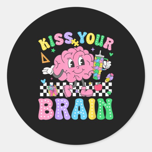 Kiss Your Brain Valentines Autism Awareness Teache Runder Aufkleber (Vorderseite)