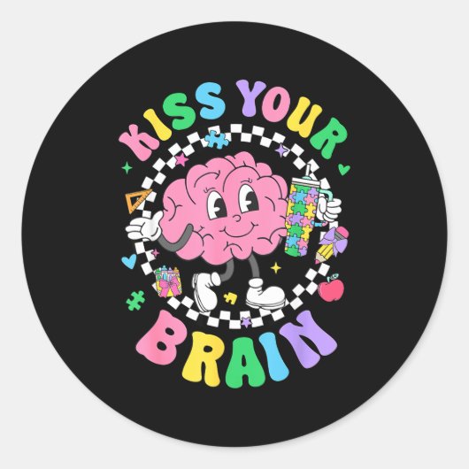 Kiss Your Brain Valentines Autism Awareness Teache Runder Aufkleber (Vorderseite)