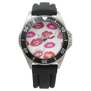 Kissbare Lippen (Küsseln der Lippen, Rot und Rosa Armbanduhr