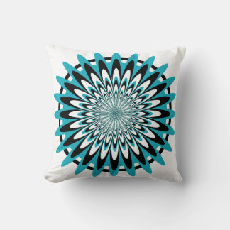 Kissen, Abstrakte Blume 5, Aqua Blau, Schwarz Kissen