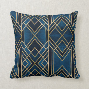Kissen - Art Deco Blau & Gold Spiegel