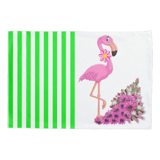 Kissen Case Green Strip Pink Flamingo Floral Kissenbezug (Rückseite)