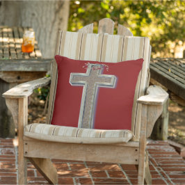 Kissen im Freien mit rotem Hintergrund