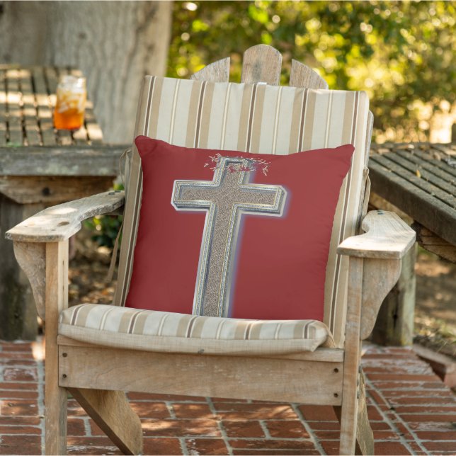 Kissen im Freien mit rotem Hintergrund (Stuhl )