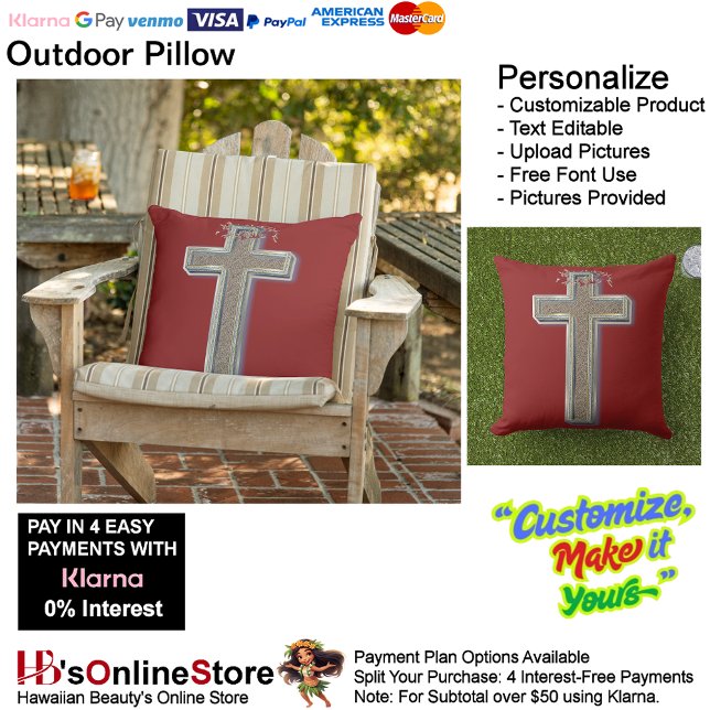 Kissen im Freien mit rotem Hintergrund (Cross Outdoor Pillow with Red Background.)