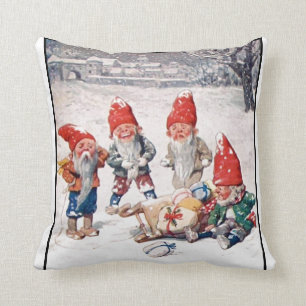 Kissen, Lachende Elfen, Geschenke und Schnee Kissen