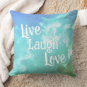 Kissen "Live Laugh Love" Blaue Aqua-Wolken
