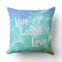 Kissen "Live Laugh Love" | Blaue Aqua-Wolken