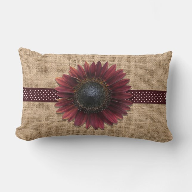 Kissen - Lumbar - Burlap und Bordeaux Sonnenblume (Vorderseite)