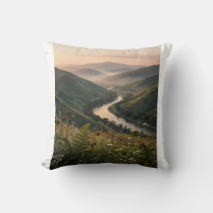 Kissen mit Bergfluss-Landschaftskunst-Druck