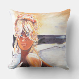 Kissen mit Blond Girl am Strand werfen