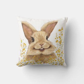 Kissen mit dem Druck Happy Bunny in Golden