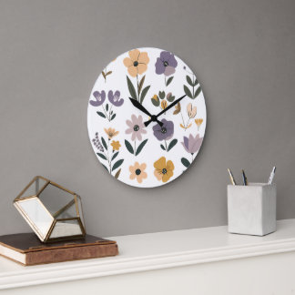 Kissen mit einer Sammlung von Vektorblumen Große Wanduhr