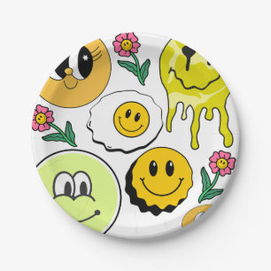 Kissen mit Mikitiez Smiley Gesicht gelber Garten Pappteller