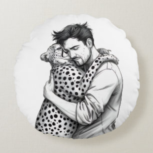 Kissen mit monochromer Kunst von Mensch und Gepard