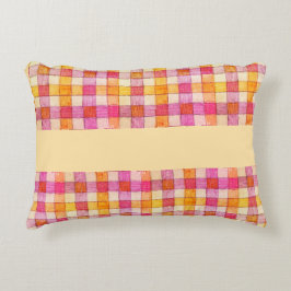 Kissen mit rosa Orange- und cremefarbenem Gingham-