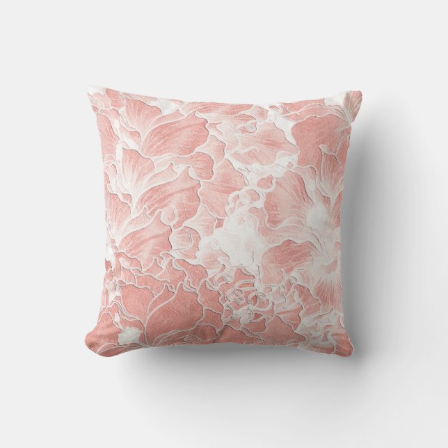 Kissen mit weichem Pfirsich- und rosa Blumenmuster (Vorderseite)