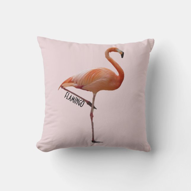 Kissen rosa Flamingo auf gepudertem rosigem Grund (Vorderseite)