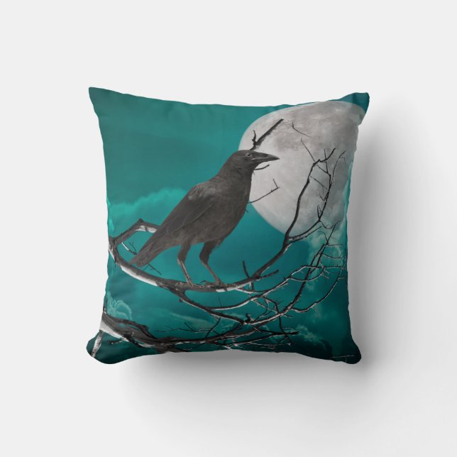 Kissen werfen, der Rabe in Grün (Vorderseite)