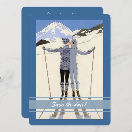 kissende Skifahrer - Winter Ankündigung Datum frei (Vorne/Hinten)