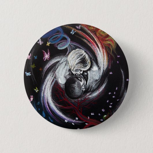 Kissenpaar Yin Yang Liebe Surreal zeichnend Kunst Button (Vorderseite)
