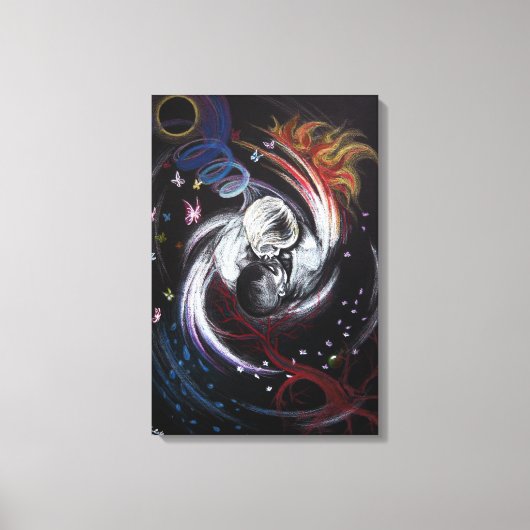 Kissenpaar Yin Yang Liebe Surreal zeichnend Kunst Leinwanddruck (Vorderseite)