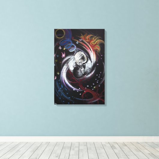 Kissenpaar Yin Yang Liebe Surreal zeichnend Kunst Leinwanddruck (Insitu (Holzboden))