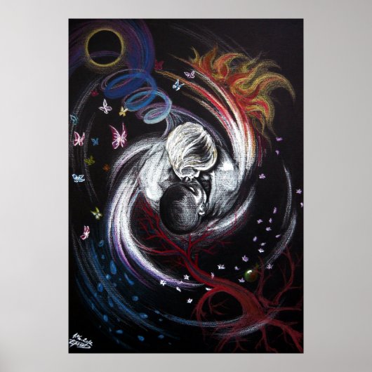 Kissenpaar Yin Yang Liebe Surreal zeichnend Kunst Poster (Vorne)
