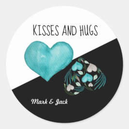 Kisses and Hugs Wasserfarbenherzen handbemalt Runder Aufkleber