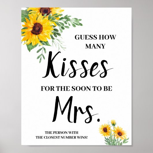 Kisses for Balon Mrs Sunflowers Shower Game Sign Poster (Vorne)
