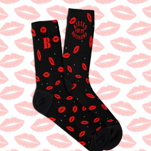 Kisses für Boyfriend Red Lipstick Black Socks Socken