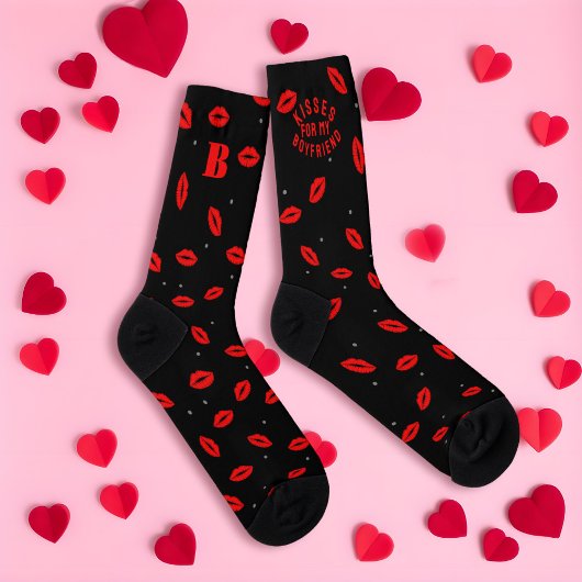 Kisses für Boyfriend Red Lipstick Black Socks Socken
