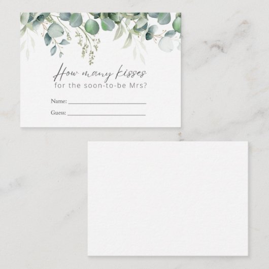 Kisses Game Eucalyptus Brautparty Game Begleitkarte (Vorne/Hinten)