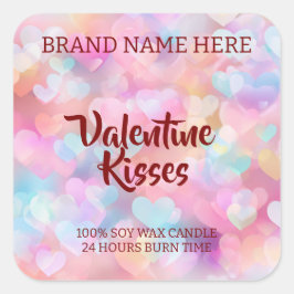 Kisses & Hearts Modern Valentine Candle Labels Quadratischer Aufkleber