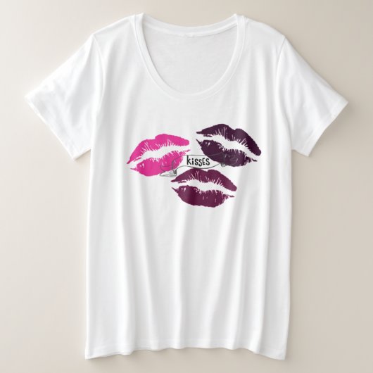 Kisses Hot Pink Lila Lips Graphic Große Größe T-Shirt (Design vorne)