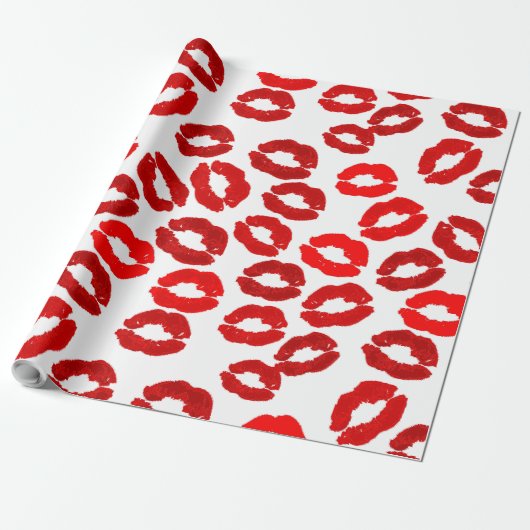 kisses lips lipstick print valentines day pattern geschenkpapier (Ungerollt)