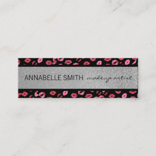 Kisses / Makeup Artist / Silver Glitzer Mini Visitenkarte