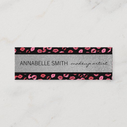 Kisses / Makeup Artist / Silver Glitzer Mini Visitenkarte (Vorderseite)