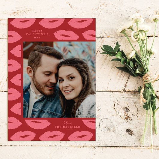 Kisses Modern Valentine's Day Foto Card - Rot Dankeskarte