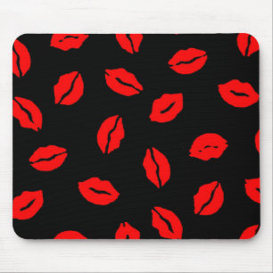 Kisses-Muster BLACK RED Mousepad
