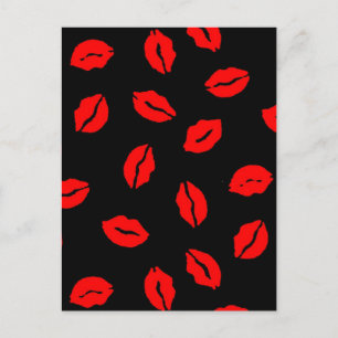 Kisses-Muster BLACK RED Postkarte