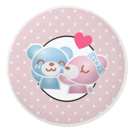 KIssing Bears auf Polka Dots Niedlich und Kawaii Keramikknauf