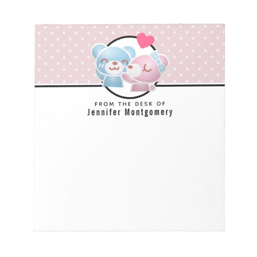 KIssing Bears auf Polka Dots Niedlich und Kawaii Notizblock (Vorderseite)